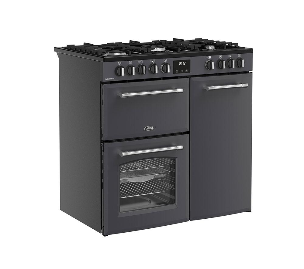 BELLING Farmhouse 90DF Dual Fuel Range Cooker - Anthracite & Chrome image number 3 of 20