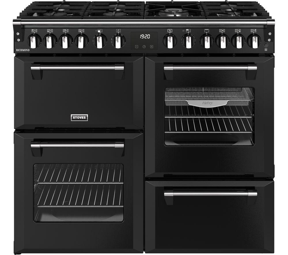 STOVES Richmond 100DF Dual Fuel Range Cooker – Black & Chrome, Silver/Grey,Black