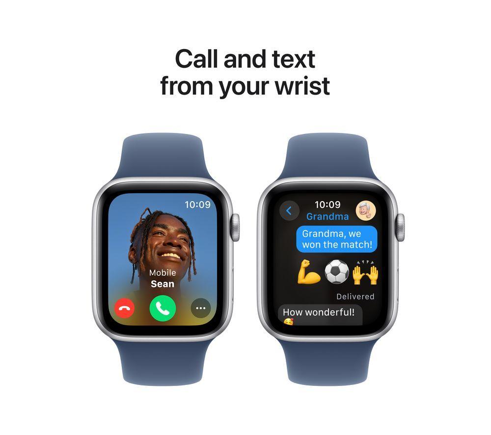 APPLE Watch SE - 44 mm Silver Aluminium Case with Denim Sport Band, S/M image number 4 of 8