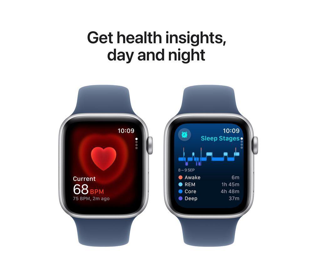 APPLE Watch SE - 44 mm Silver Aluminium Case with Denim Sport Band, S/M image number 5 of 8