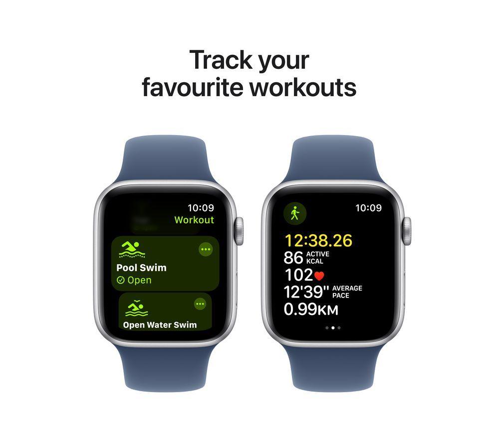 APPLE Watch SE - 44 mm Silver Aluminium Case with Denim Sport Band, S/M image number 6 of 8