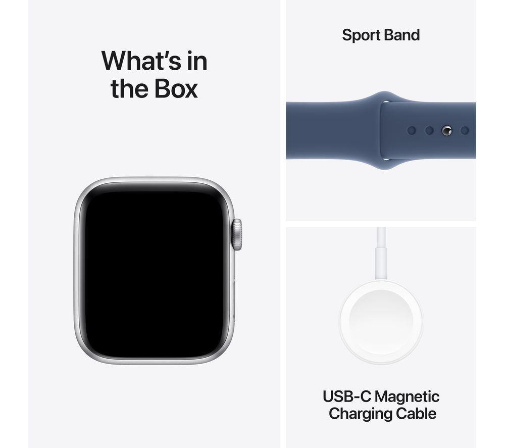 APPLE Watch SE - 44 mm Silver Aluminium Case with Denim Sport Band, S/M image number 7 of 8