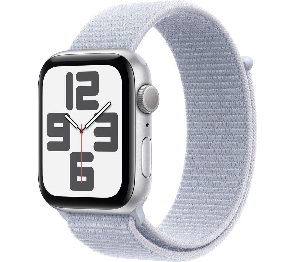 Buy APPLE Watch SE - 44 mm Silver Aluminium Case with Blue Cloud Sport Loop  | Currys