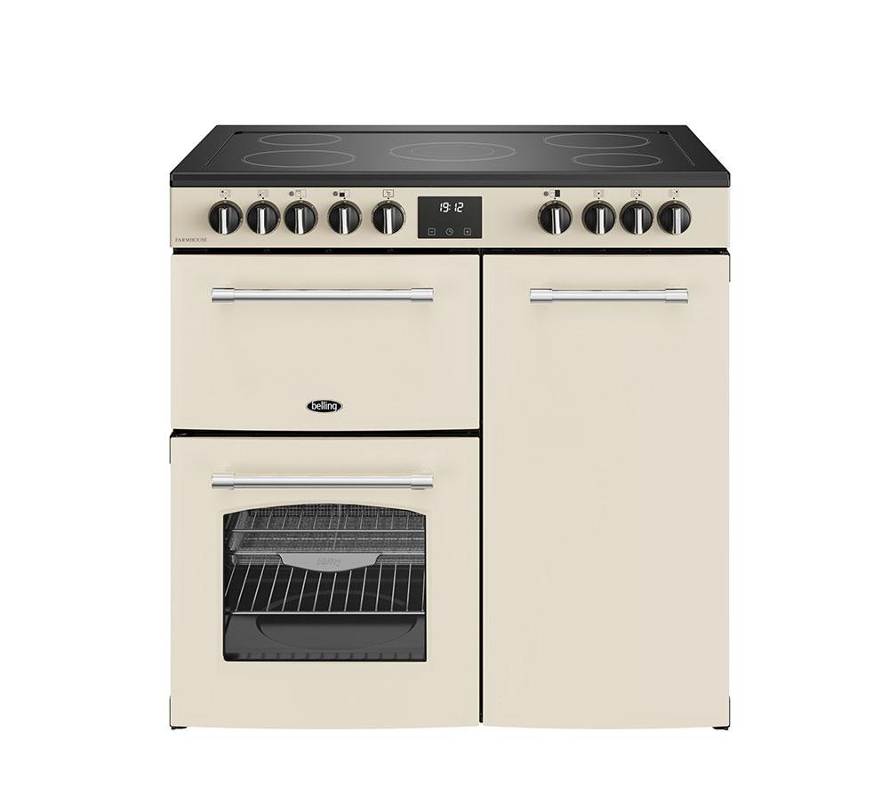 BELLING Farmhouse 90E Electric Ceramic Range Cooker - Cream & Chrome