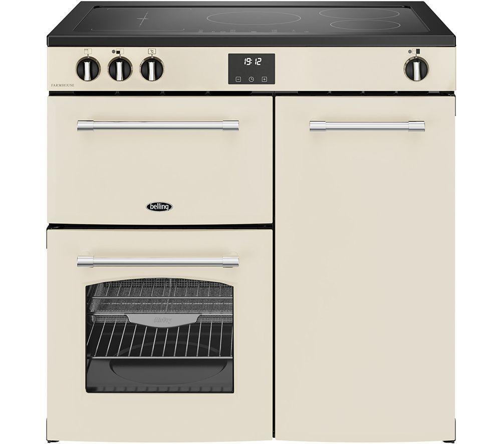 BELLING Farmhouse 90EI Electric Induction Range Cooker – Cream & Chrome, Cream