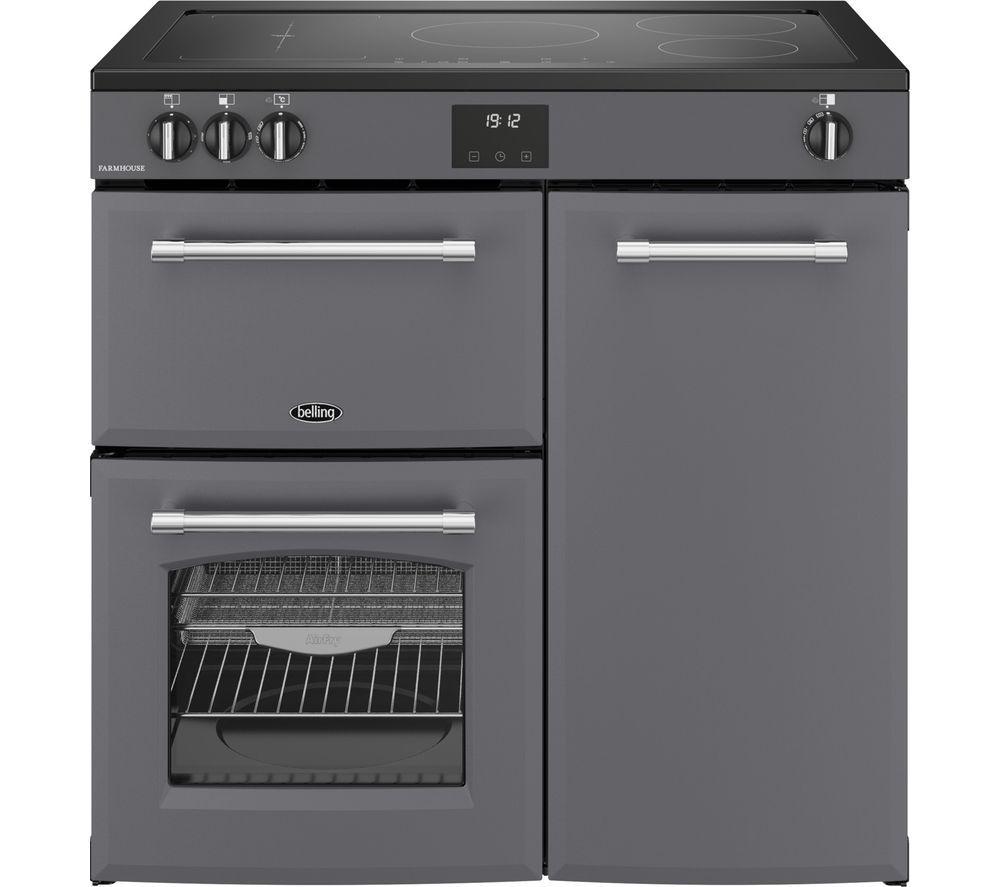 BELLING Farmhouse 90EI Electric Induction Range Cooker – Anthracite, Silver/Grey