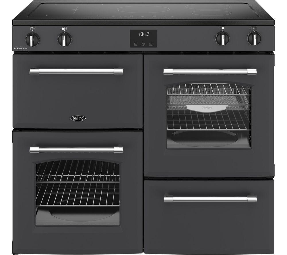 BELLING Farmhouse 100Ei Electric Induction Range Cooker – Anthracite & Chrome, Black