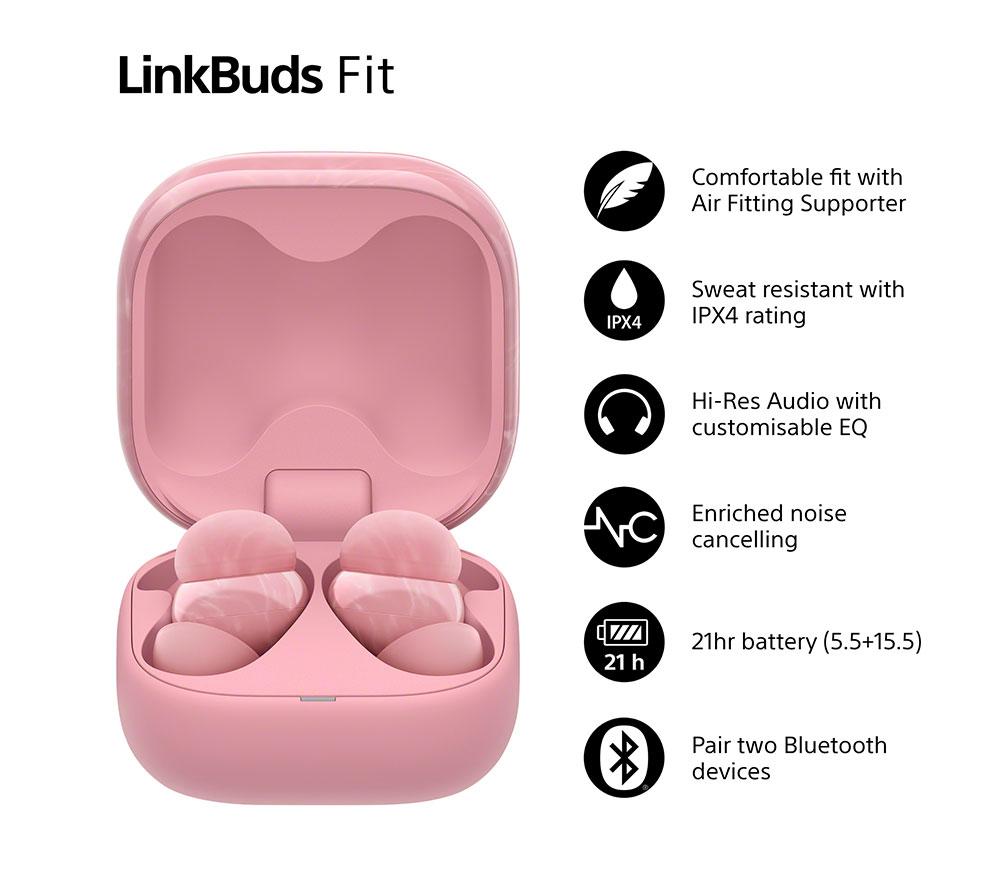 SONY LinkBuds Fit Wireless Bluetooth Noise-Cancelling Earbuds - Pink image number 3 of 15