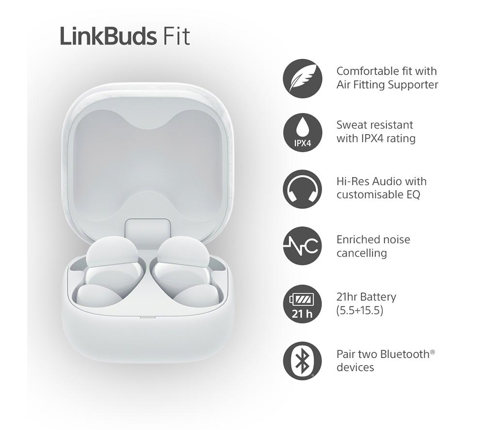 SONY LinkBuds Fit Wireless Bluetooth Noise-Cancelling Earbuds - White image number 3 of 16