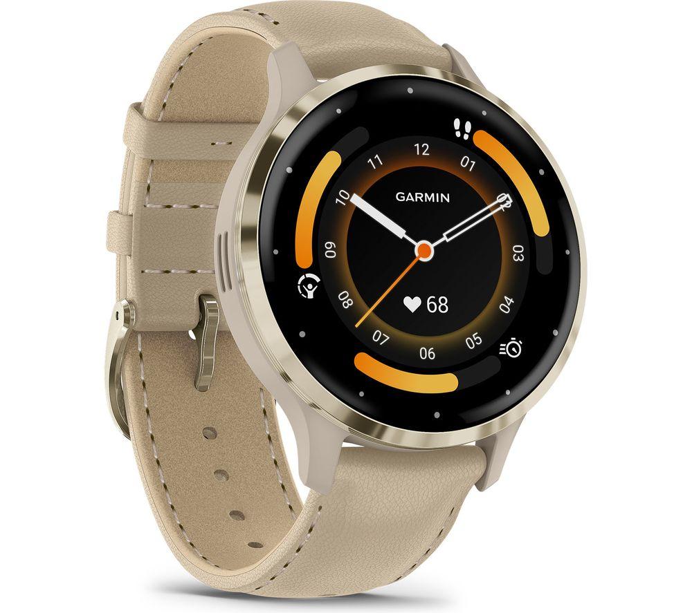 GARMIN Venu 3S - Soft Gold with French Grey Leather Band & French Grey Silicone Band image number 2 of 11