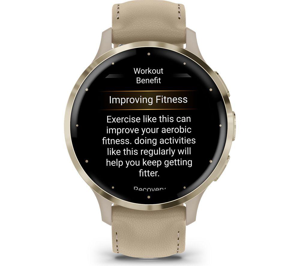 GARMIN Venu 3S - Soft Gold with French Grey Leather Band & French Grey Silicone Band image number 3 of 11