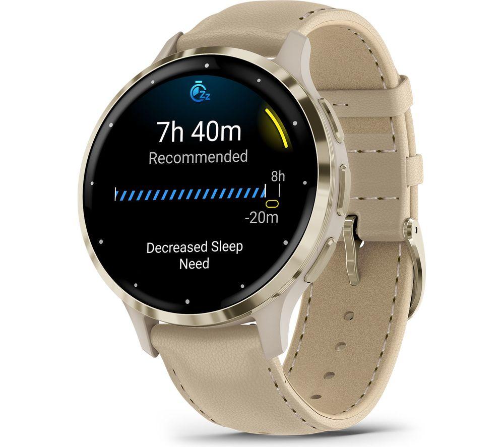 GARMIN Venu 3S - Soft Gold with French Grey Leather Band & French Grey Silicone Band image number 4 of 11
