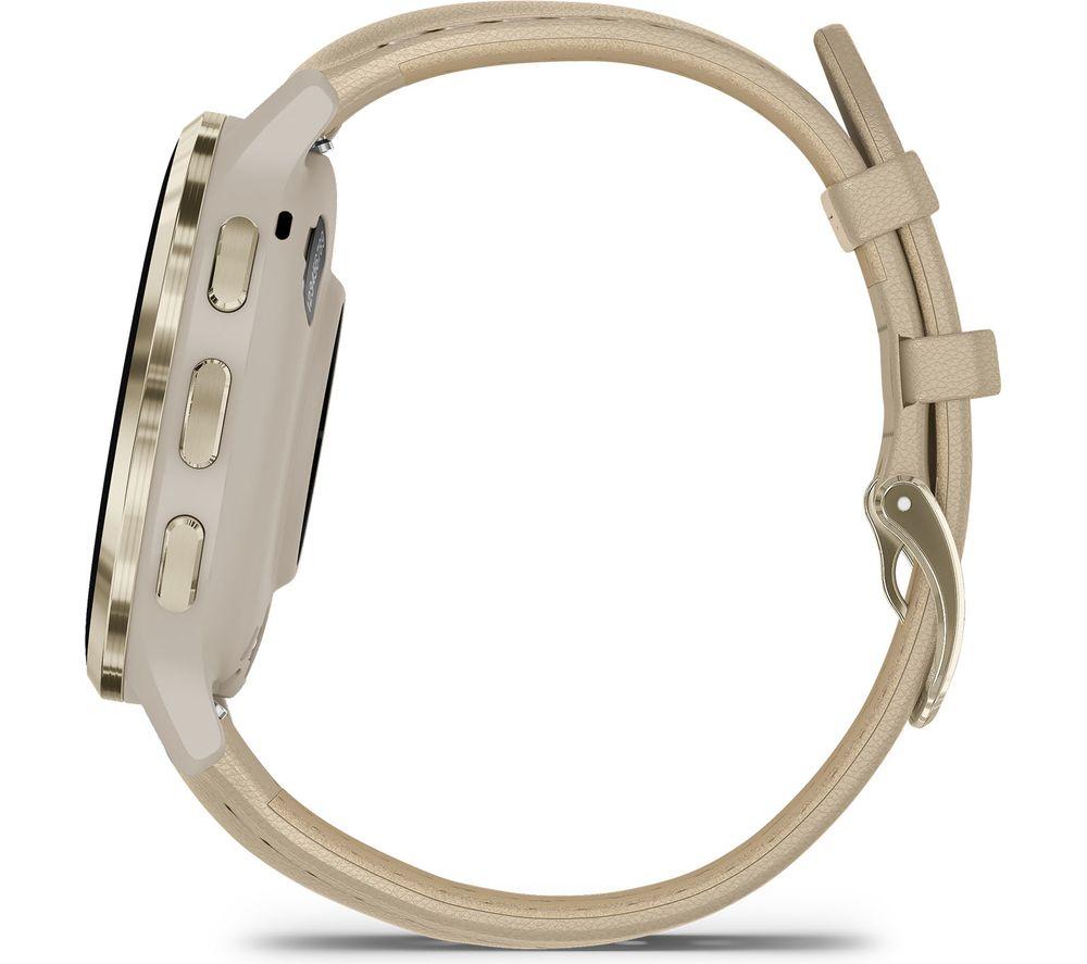 GARMIN Venu 3S - Soft Gold with French Grey Leather Band & French Grey Silicone Band image number 5 of 11