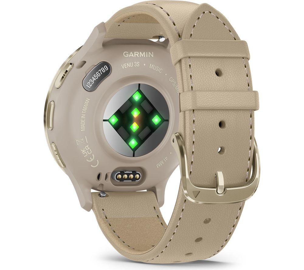 GARMIN Venu 3S - Soft Gold with French Grey Leather Band & French Grey Silicone Band image number 6 of 11
