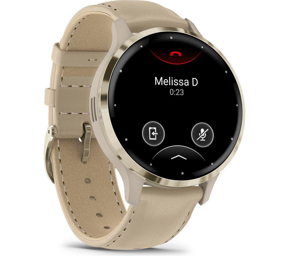 GARMIN Venu 3S - Soft Gold with French Grey Leather Band & French Grey Silicone Band image number 7 of 11