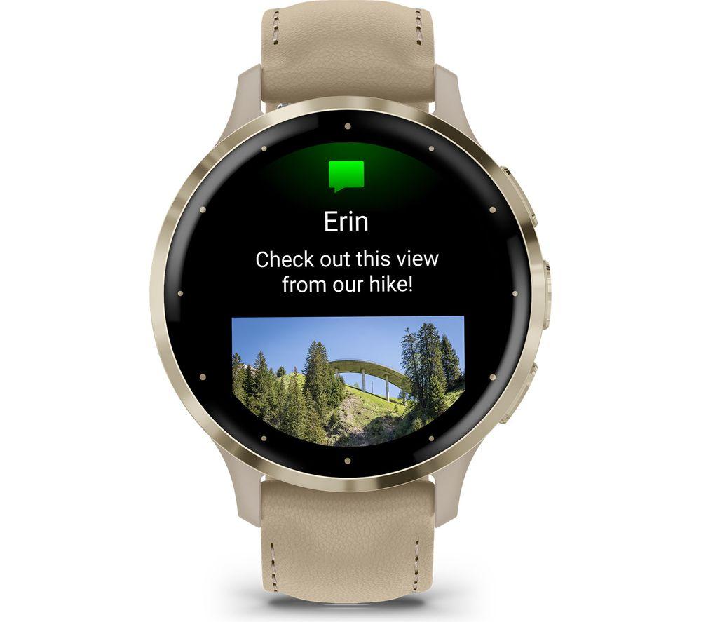 GARMIN Venu 3S - Soft Gold with French Grey Leather Band & French Grey Silicone Band image number 8 of 11