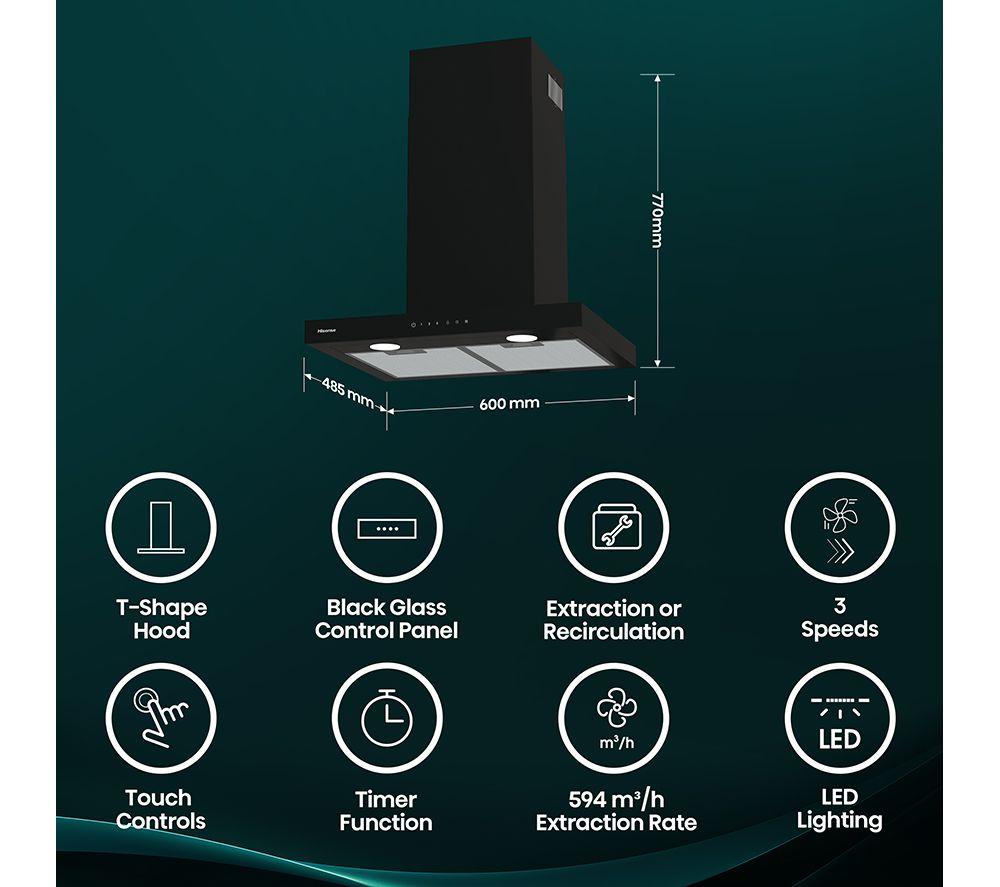 HISENSE CH6T14BBUK Chimney Cooker Hood - Black image number 2 of 18
