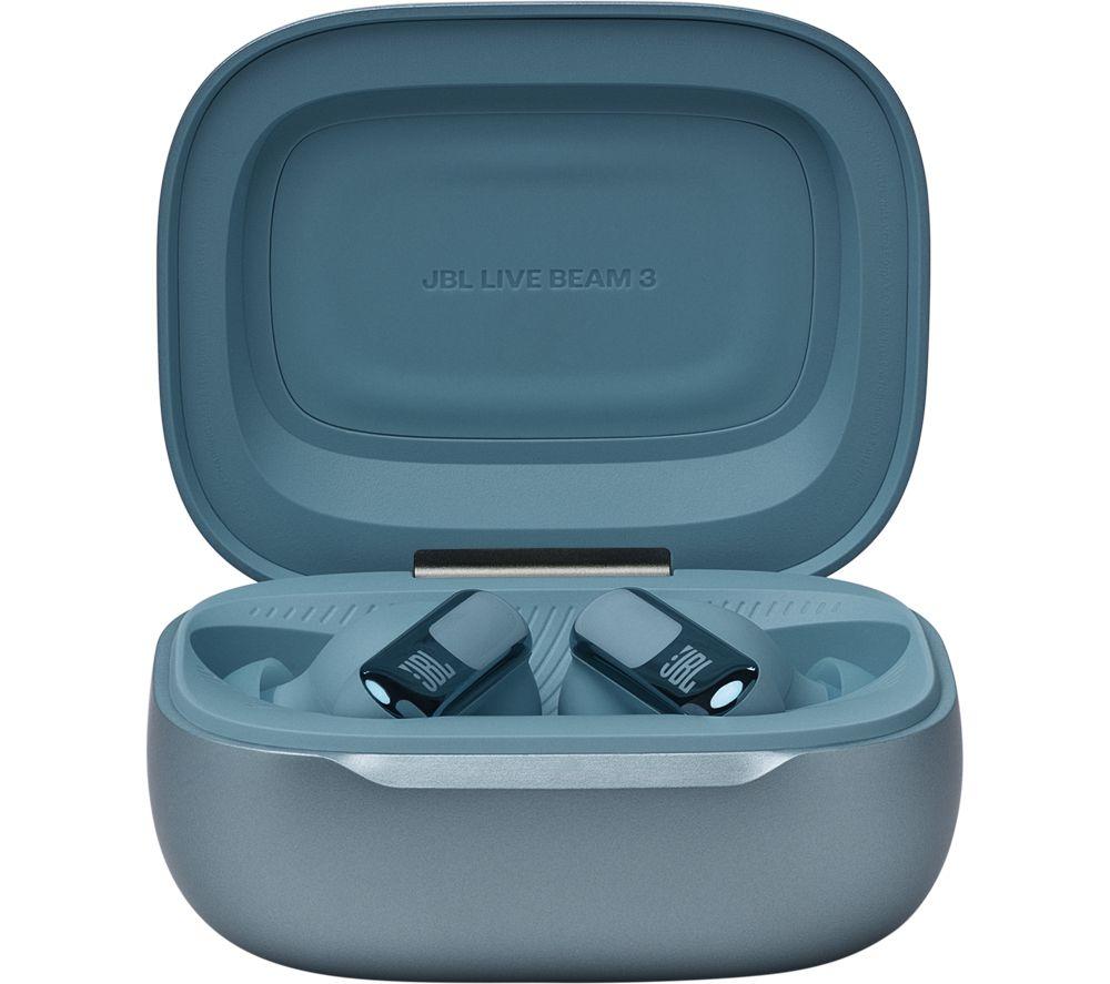 JBL Live Beam 3 Wireless Bluetooth Noise-Cancelling Earbuds - Blue image number 8 of 9