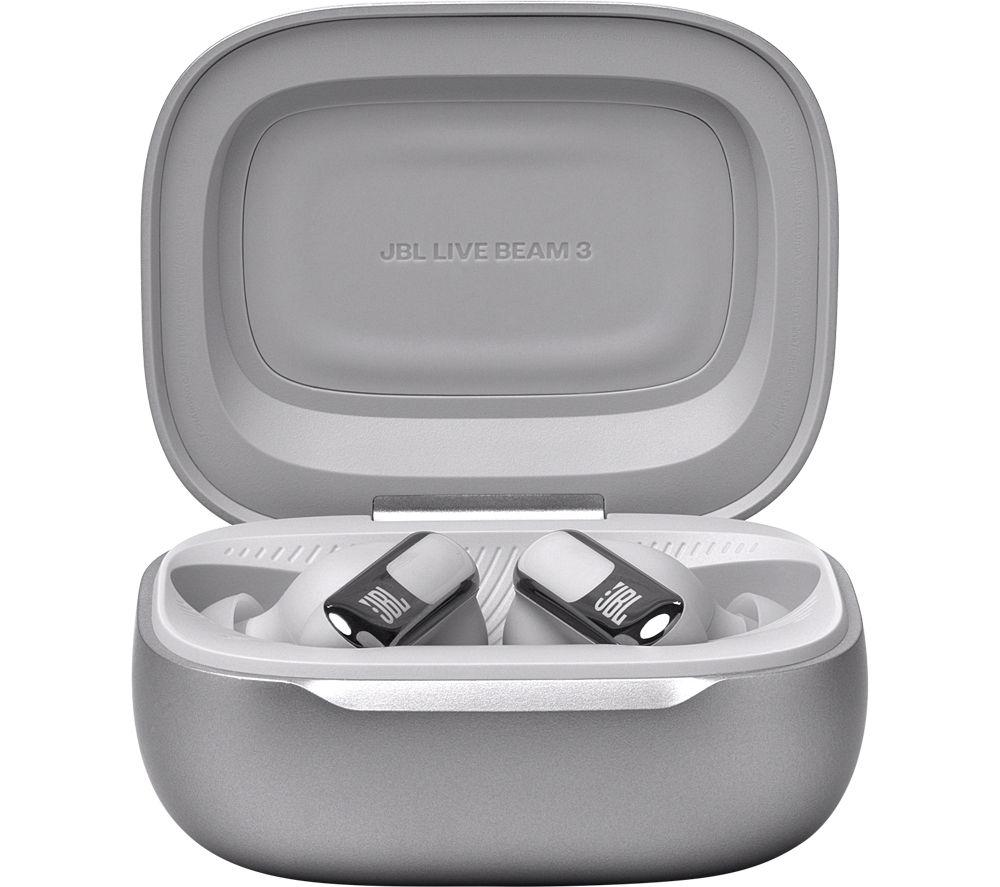JBL Live Beam 3 Wireless Bluetooth Noise-Cancelling Earbuds - Silver image number 8 of 9