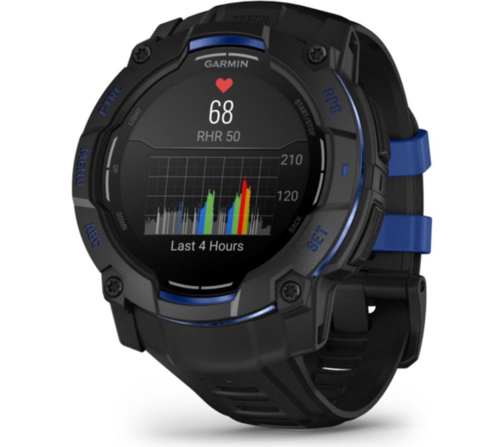 GARMIN Instinct 3 AMOLED Smart Watch - 50 mm, Black with Bolt Blue Silicone Band image number 2 of 8