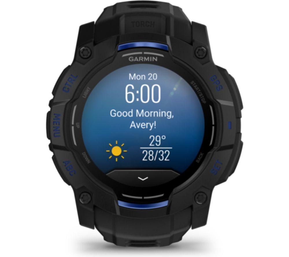 GARMIN Instinct 3 AMOLED Smart Watch - 50 mm, Black with Bolt Blue Silicone Band image number 5 of 8