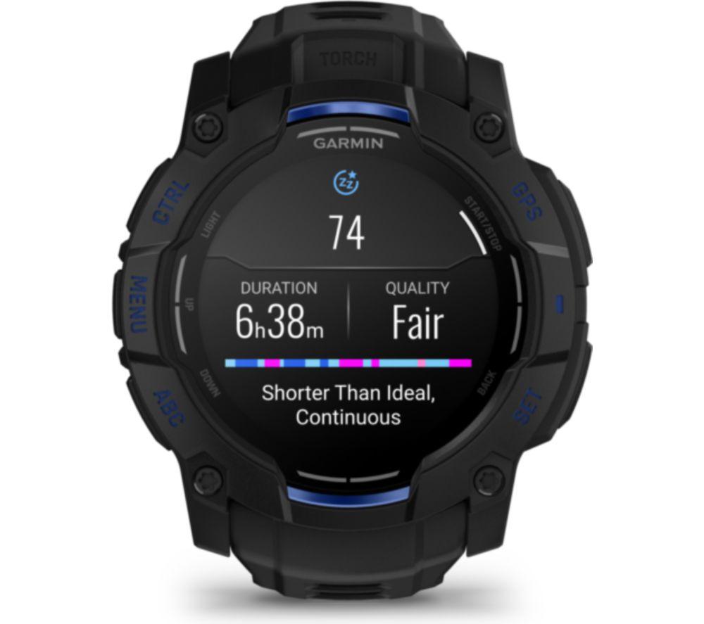 GARMIN Instinct 3 AMOLED Smart Watch - 50 mm, Black with Bolt Blue Silicone Band image number 7 of 8