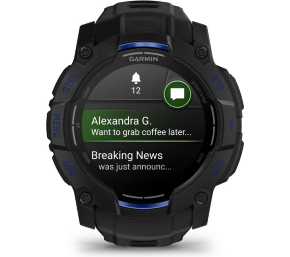 GARMIN Instinct 3 AMOLED Smart Watch - 50 mm, Black with Bolt Blue Silicone Band image number 8 of 8