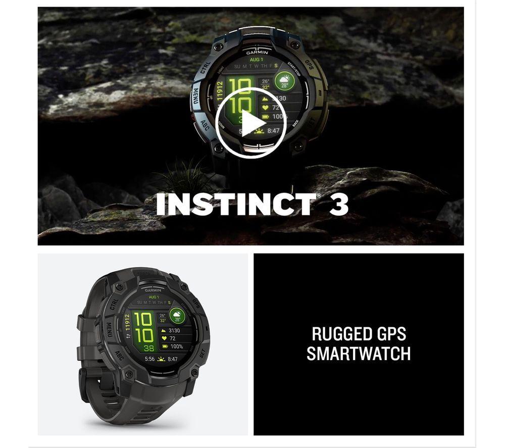 GARMIN Instinct 3 AMOLED Smart Watch - 50 mm, Black with Charcoal Silicone Band image number 8 of 8