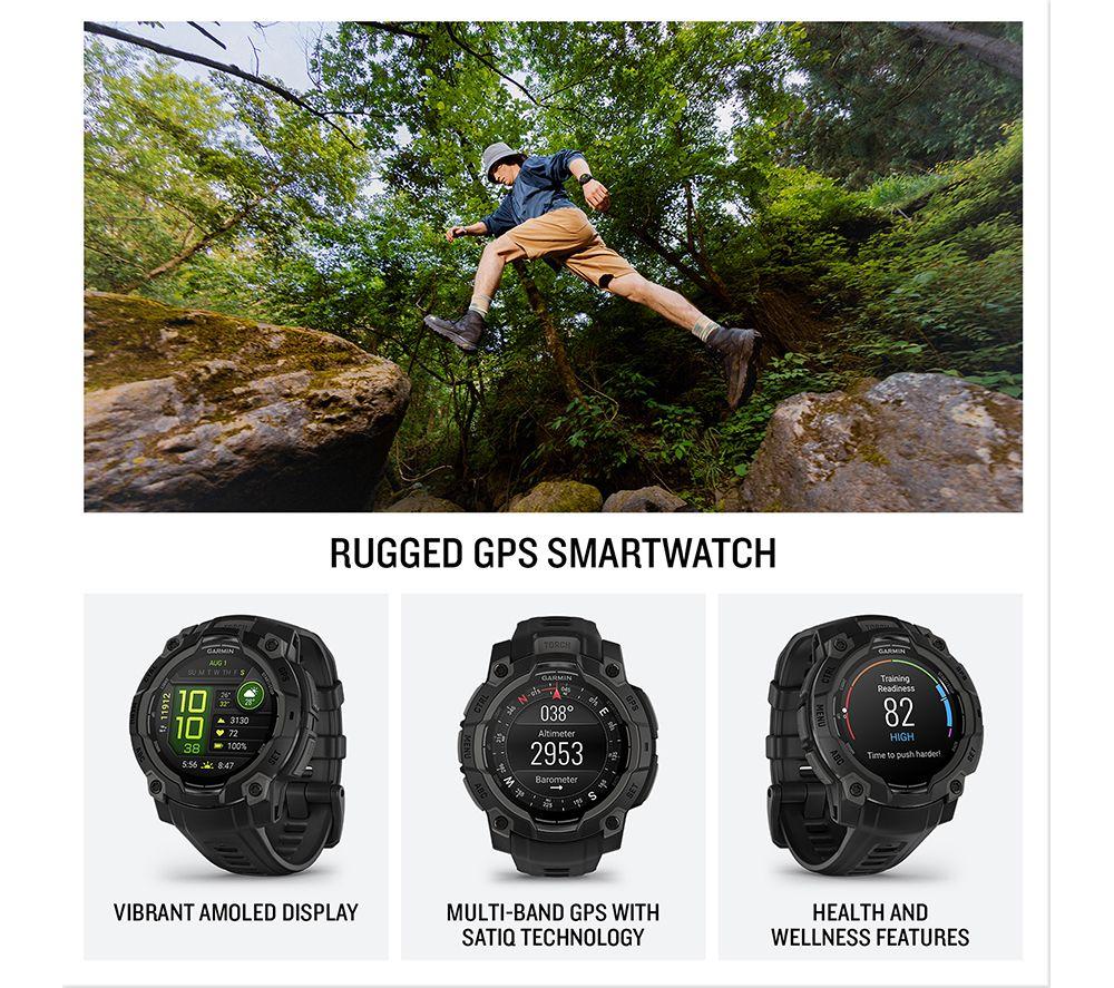 GARMIN Instinct 3 AMOLED Smart Watch - 45 mm, Black with Black Silicone Band image number 2 of 7