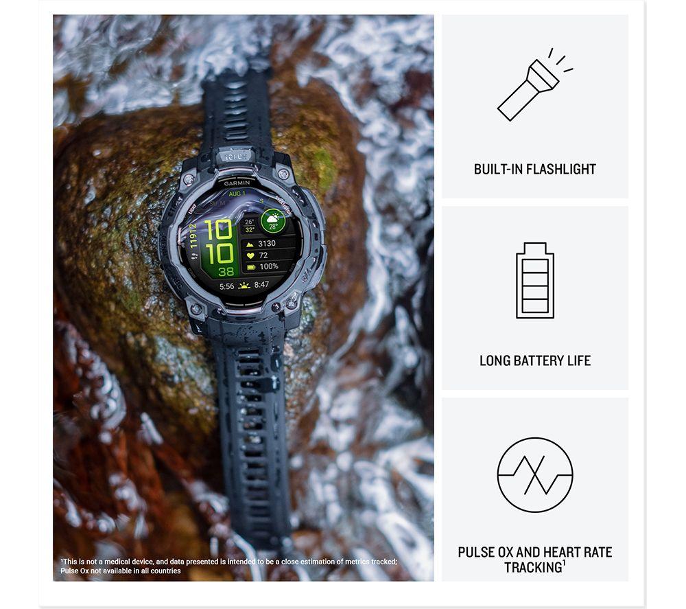 GARMIN Instinct 3 AMOLED Smart Watch - 45 mm, Black with Black Silicone Band image number 3 of 7