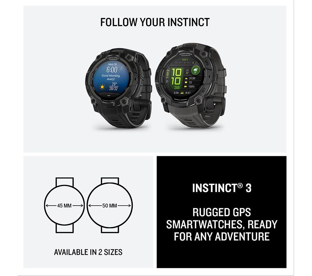 GARMIN Instinct 3 AMOLED Smart Watch - 45 mm, Black with Black Silicone Band image number 7 of 7