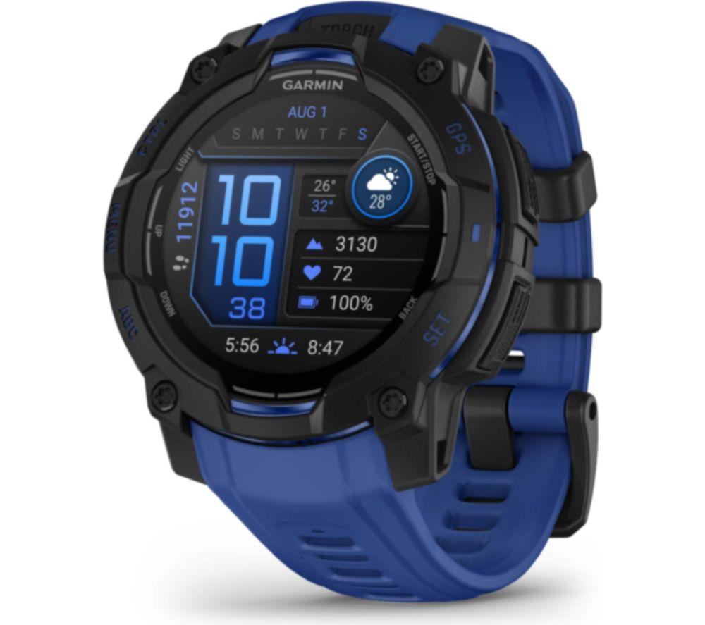 GARMIN Instinct 3 AMOLED Smart Watch - 45 mm, Black with Bolt Blue Silicone Band