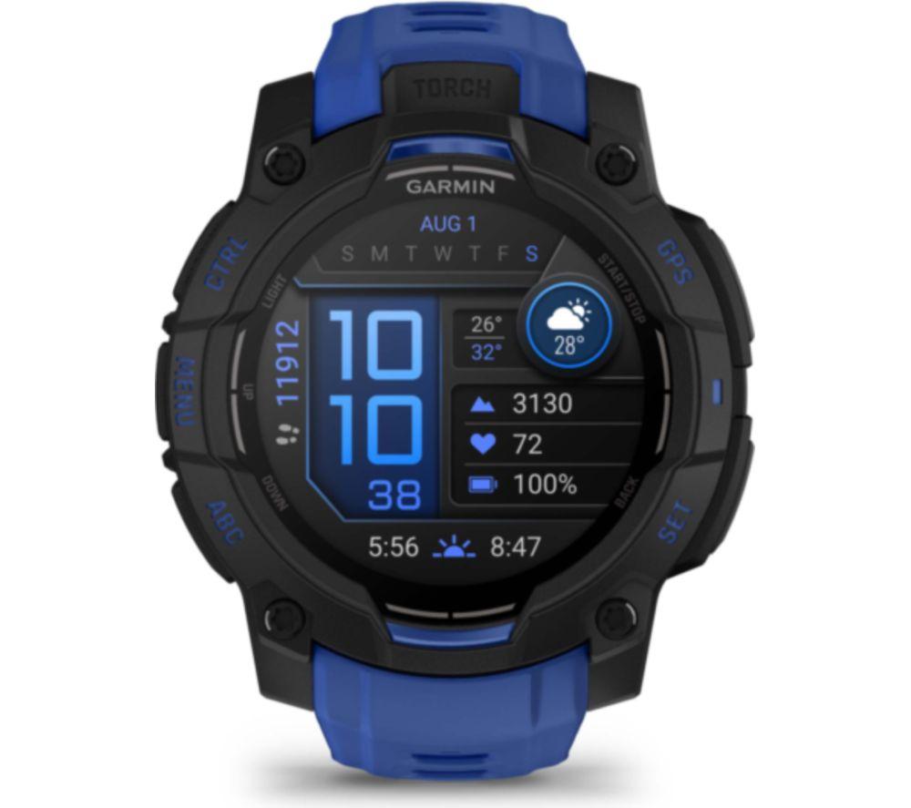GARMIN Instinct 3 AMOLED Smart Watch - 45 mm, Black with Bolt Blue Silicone Band image number 2 of 8