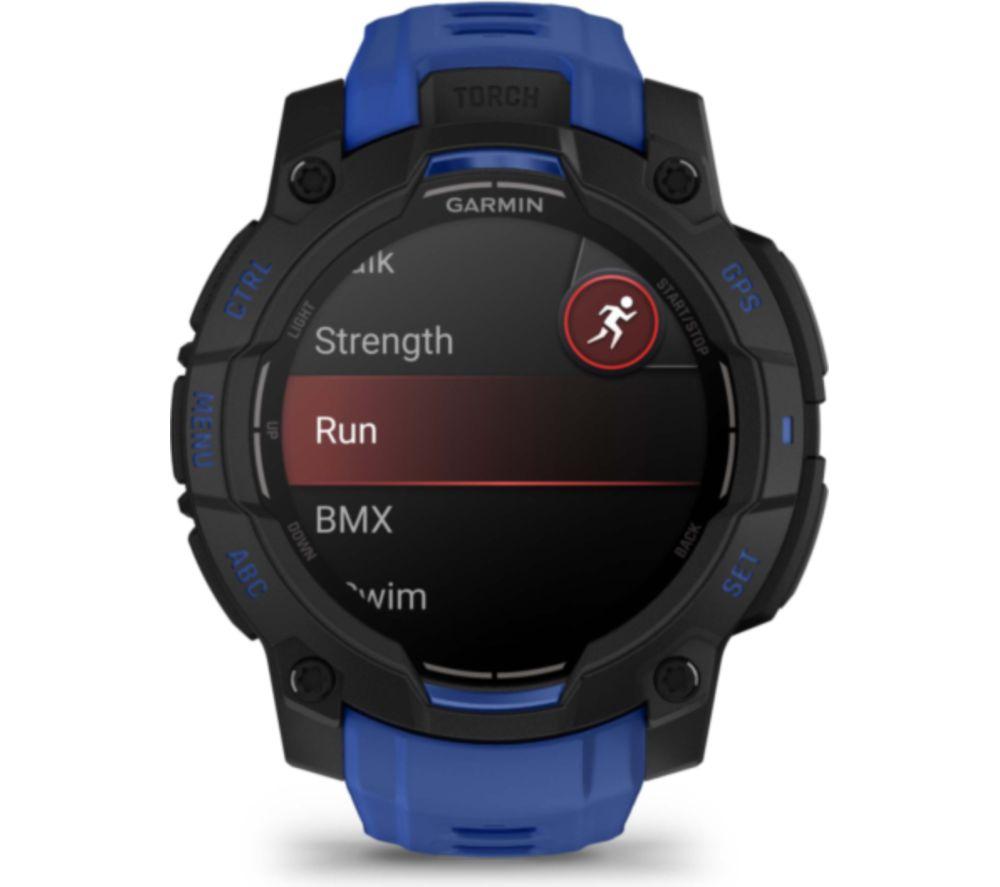 GARMIN Instinct 3 AMOLED Smart Watch - 45 mm, Black with Bolt Blue Silicone Band image number 3 of 8