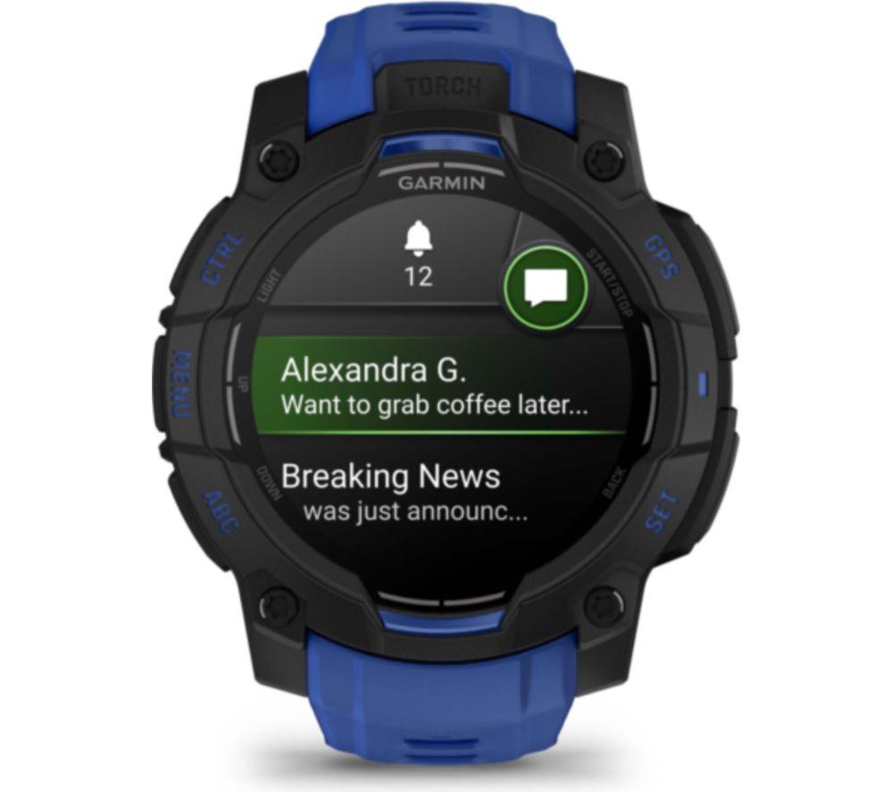 GARMIN Instinct 3 AMOLED Smart Watch - 45 mm, Black with Bolt Blue Silicone Band image number 7 of 8