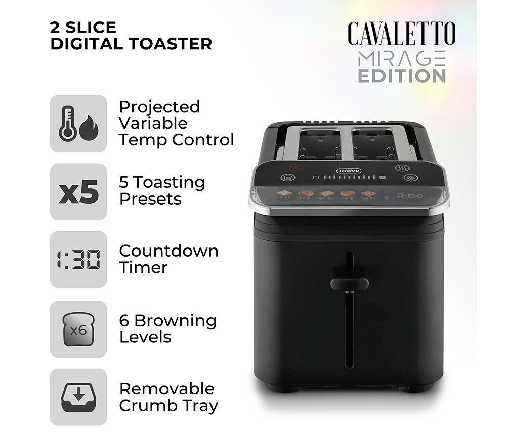 TOWER Cavaletto Mirage T20096BLK 2-Slice Toaster - Black image number 10 of 17