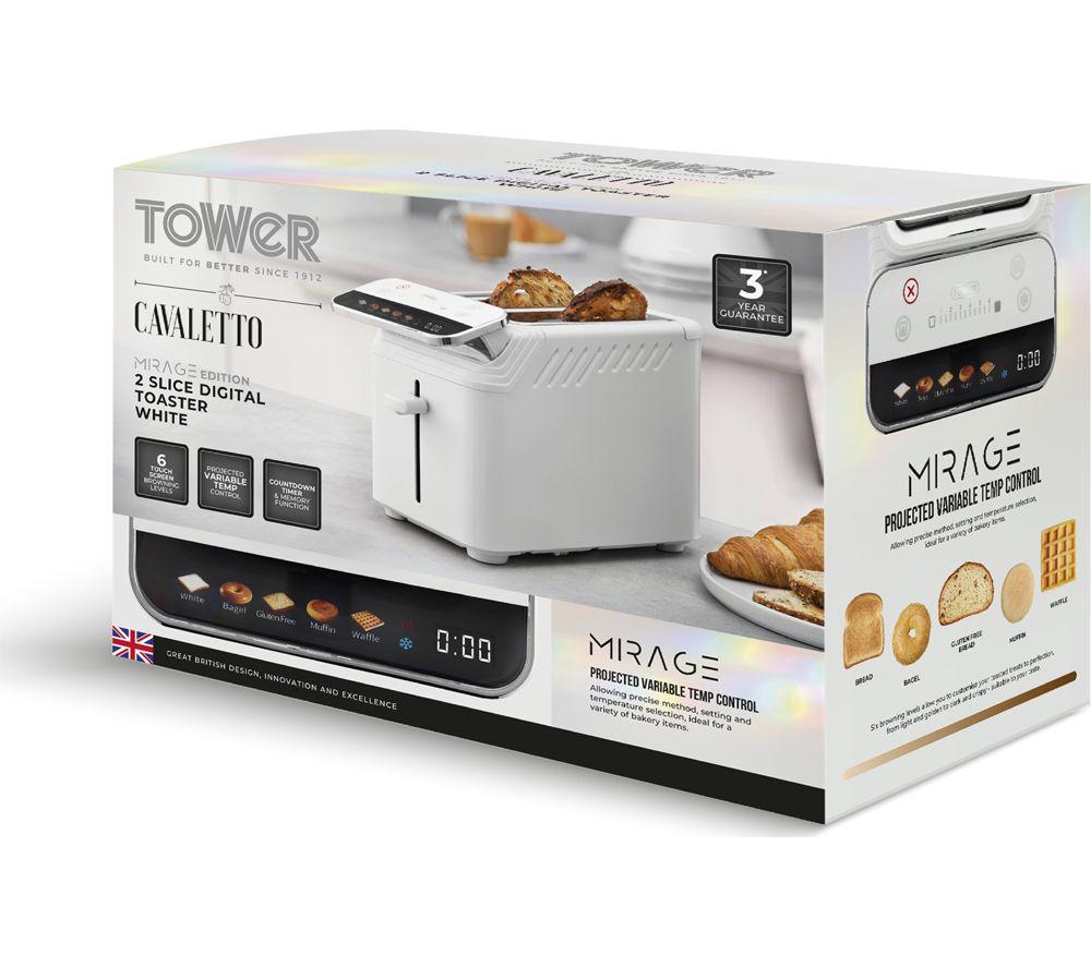 TOWER Cavaletto Mirage T20096WHT 2-Slice Toaster - White image number 6 of 15
