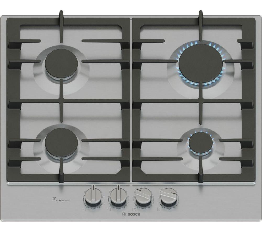 BOSCH Series 6 PCP6A5I90 60 cm Gas Hob – Stainless Steel, Stainless Steel