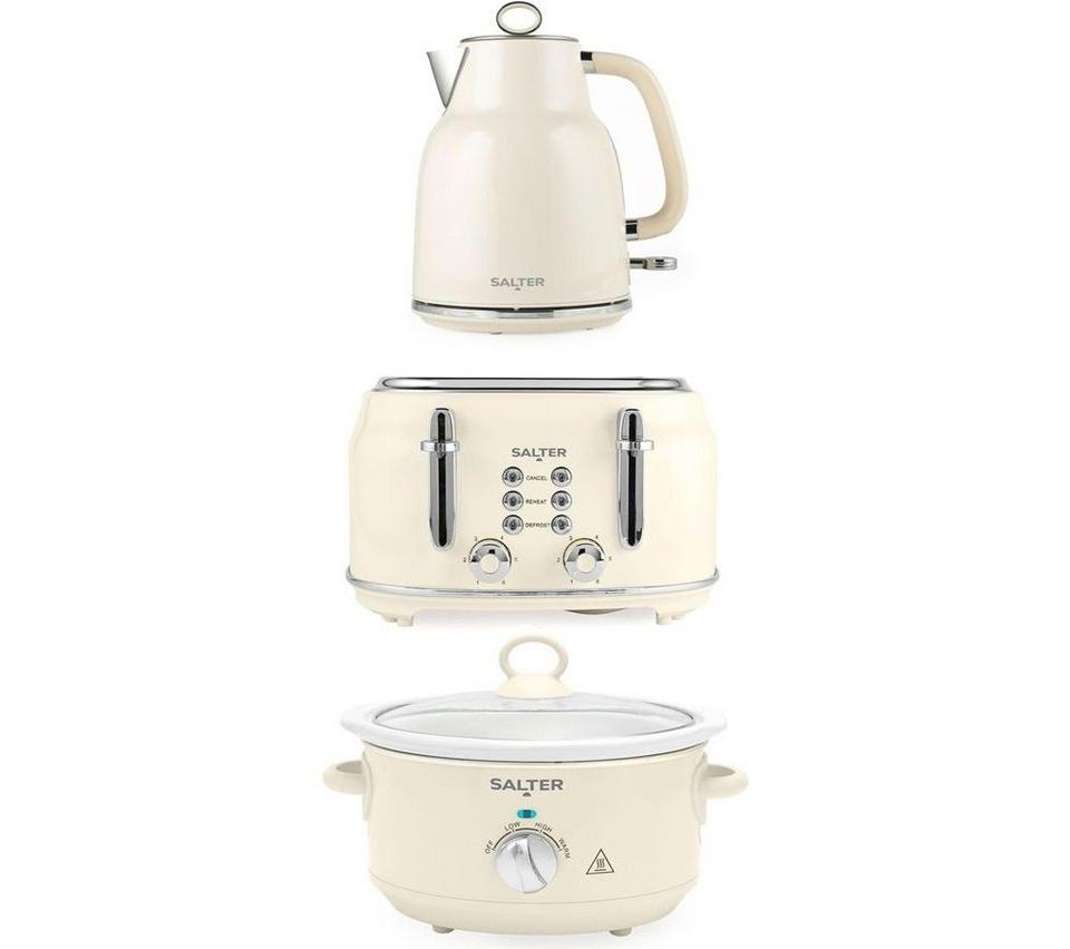 SALTER COMBO-9505 Retro Jug Kettle, 4-Slice Toaster & Slow Cooker Bundle - Cream