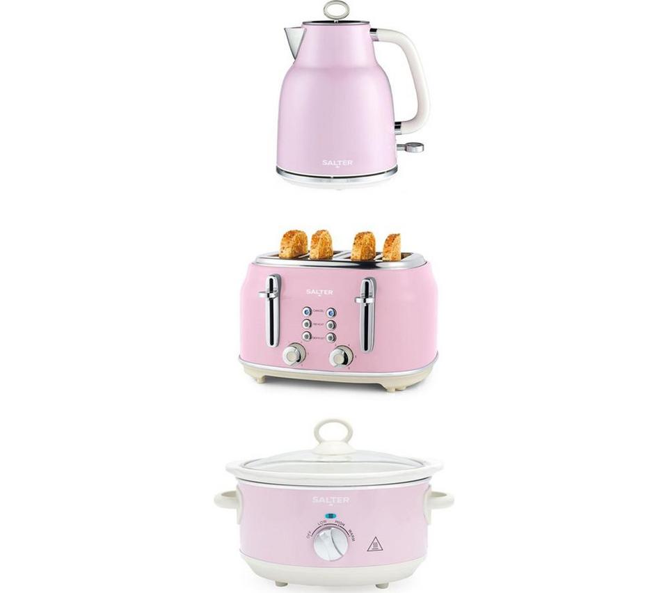 SALTER COMBO-9507 Retro Jug Kettle, 4-Slice Toaster & Slow Cooker Bundle - Pink