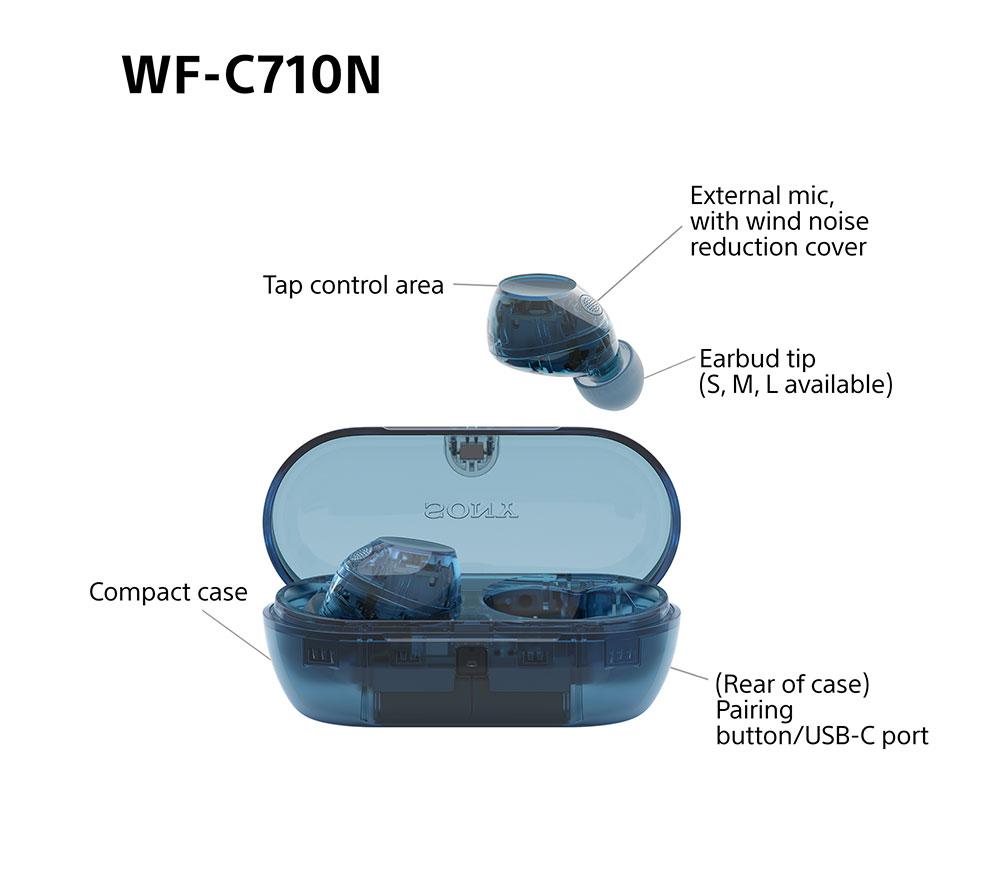 SONY WF-C710N Wireless Bluetooth Noise-Cancelling Earbuds - Glass Blue image number 9 of 15