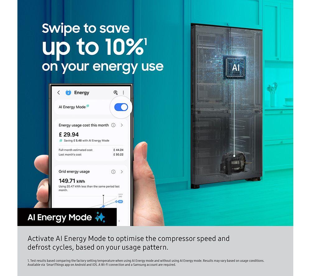 SAMSUNG Bespoke AI Series 7 SpaceMax RS70F67QCTEU American-Style Fridge Freezer - Silver image number 5 of 11