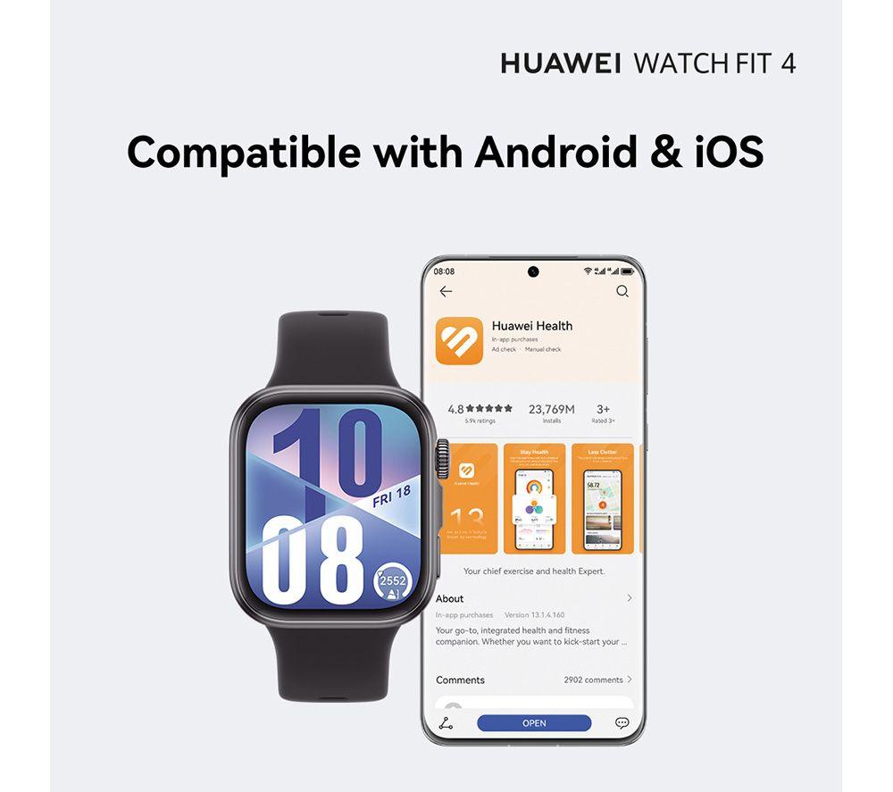 HUAWEI Watch Fit 4 - Aluminium Alloy Black, Fluoroelastomer Strap image number 7 of 13