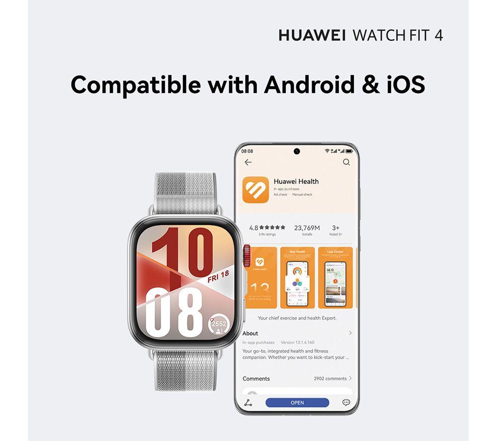 HUAWEI Watch Fit 4 - Aluminium Alloy, Grey Fluoroelastomer Strap image number 7 of 13