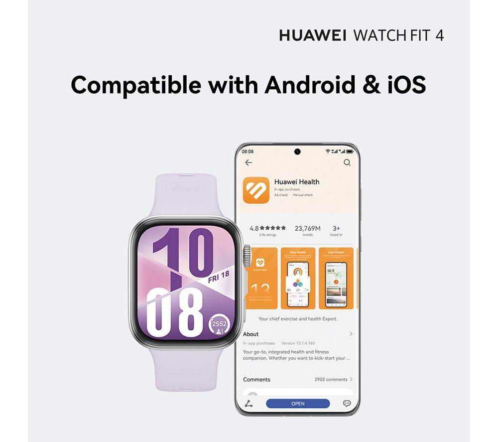 HUAWEI Watch Fit 4 - Aluminium Alloy, Purple Fluoroelastomer Strap image number 7 of 13