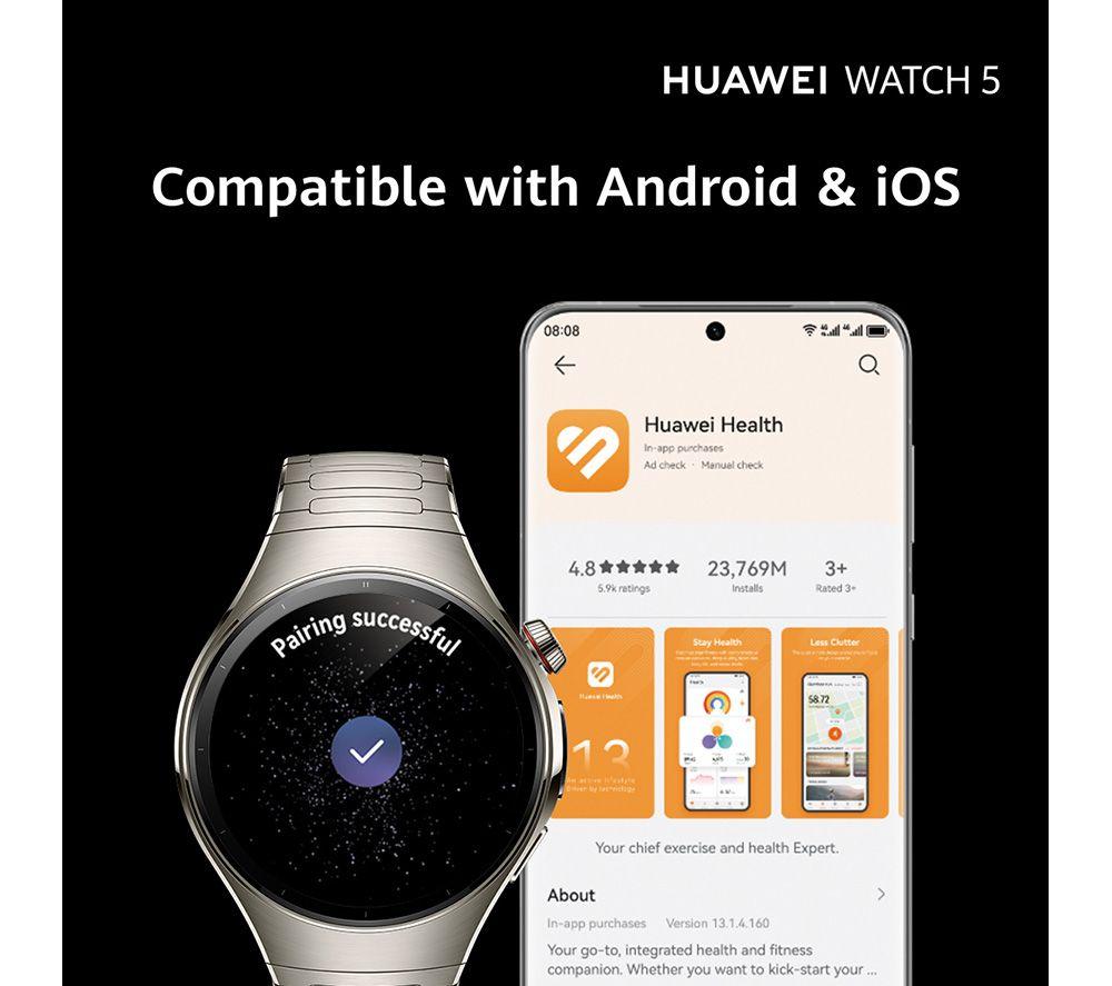 HUAWEI Watch 5 - Titanium Silver, Fluoroelastomer Strap, 46 mm image number 6 of 8