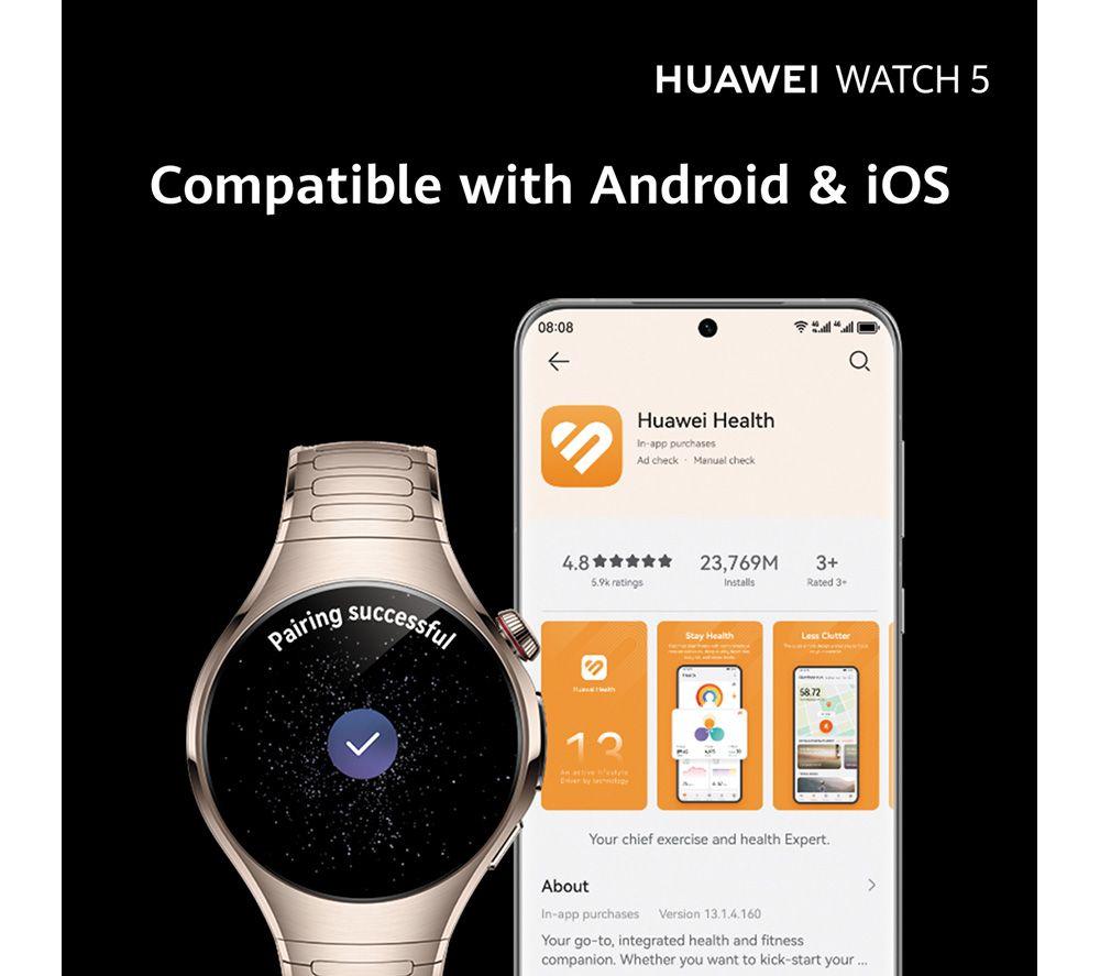 HUAWEI Watch 5 - Stainless Gold, Fluoroelastomer Strap, 42 mm image number 6 of 8