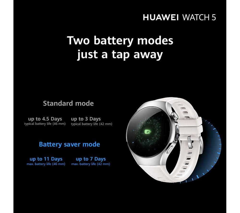HUAWEI Watch 5 - Silver with White Composite Leather Strap, 42 mm image number 5 of 7