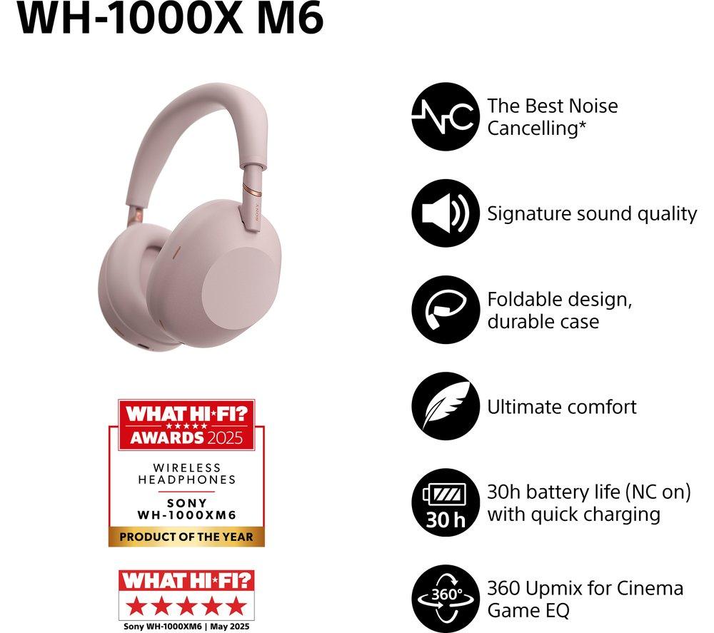 SONY WH-1000XM6 Wireless Bluetooth Noise-Cancelling Headphones - Pink image number 2 of 21