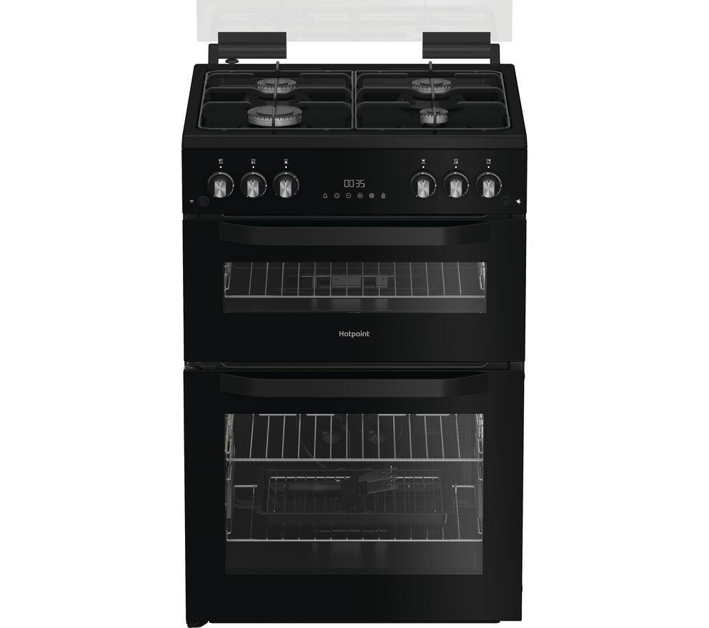 HOTPOINT HTG6GDCB1 60 cm Gas Cooker – Black, Black